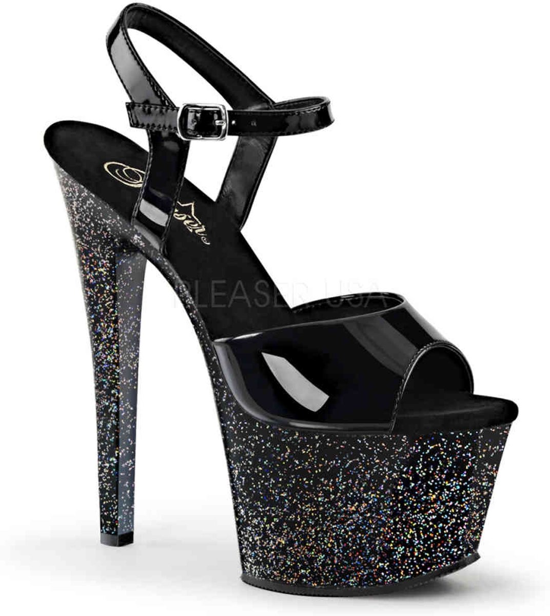 EU 37 = US 7 | SKY-309MG | 7 Heel, 2 3/4 PF Ankle Strap Sandal w/Mini Glitter